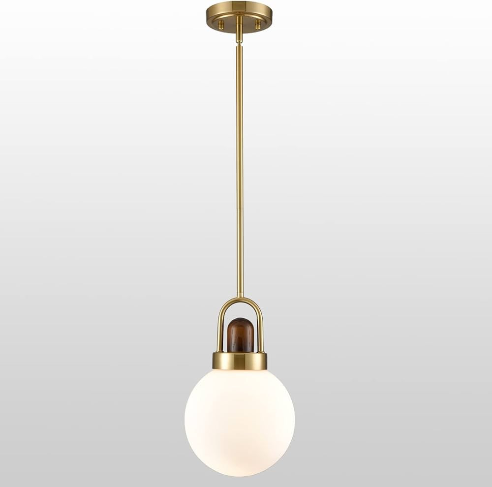 AXILAND Mid Century Brushed Brass Globe Pendant Light Milk Glass Kitchen Island Lighting Modern G... | Amazon (US)