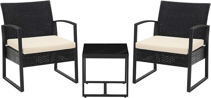 SONGMICS 3-Piece Patio Set Outdoor Patio Furniture Sets, PE Rattan, Outdoor Seating for Bistro Fr... | Amazon (US)