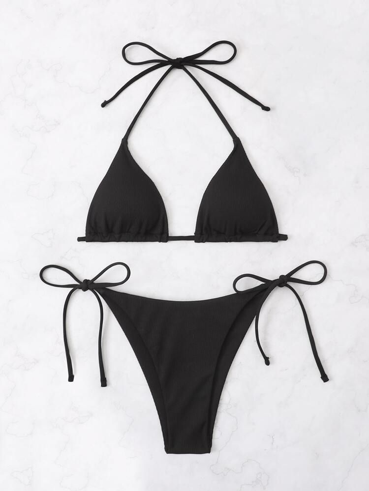 Halter Triangle Tie Side Bikini Swimsuit | SHEIN