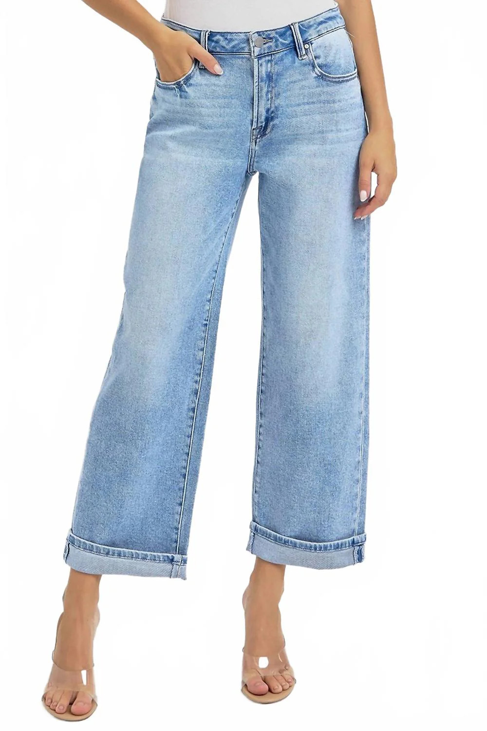 High Rise Ankle Boyfriend Cuffed Jeans In Light Wash | Shop Simon