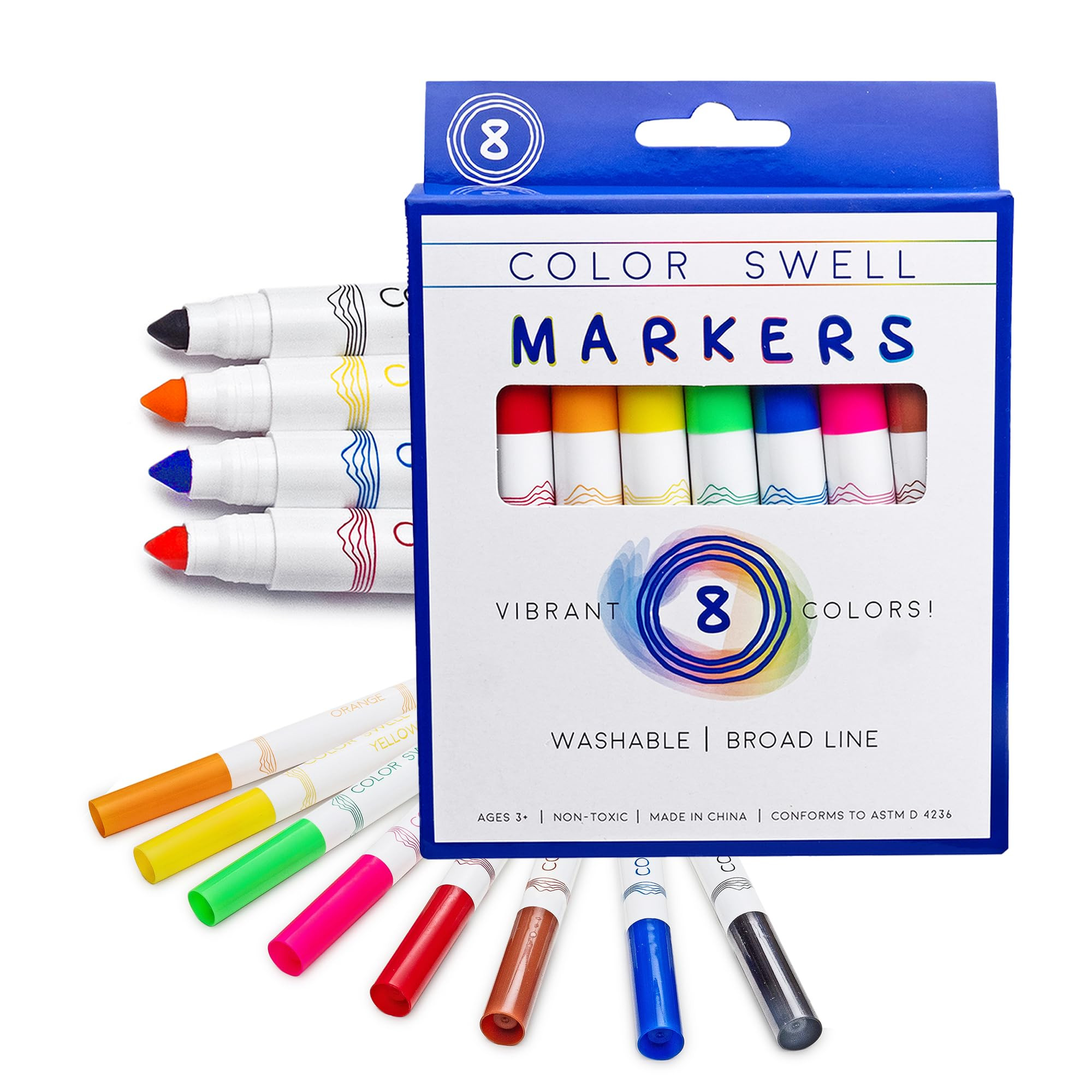 Color Swell 8-Pack Broad Line Markers – Washable, Non-Toxic, Ideal for Kids, Students, Adults, ... | Amazon (US)