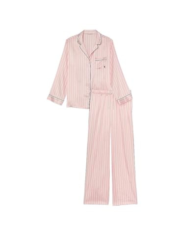 Victoria's Secret Satin Pajama Set, Long Sleeve Button Down & Pant Set, Sleepwear for Women, Pink Iconic Stripe (XXL) | Amazon (US)