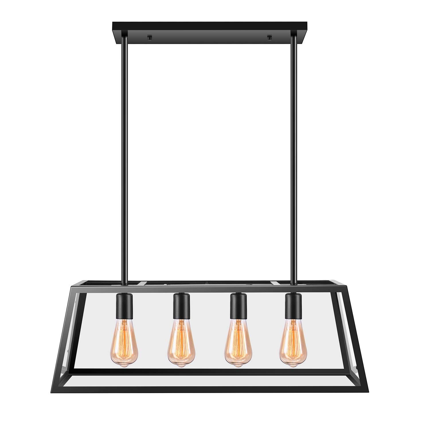 Kitchen Island Pendant Lighting with 4 Lamp Sockets, Pynsseu Matte Black Shade with Clear Glass Pane | Amazon (US)