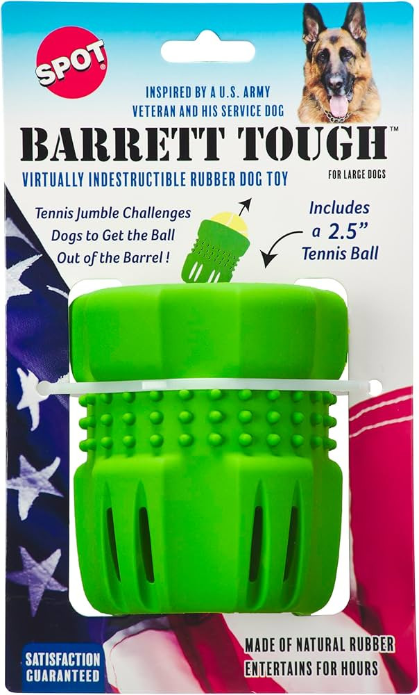 SPOT Barrett Tough Tennis Jumble Dog Toy for Large Dogs - Durable Rubber Barrel & Ball Combo, Vir... | Amazon (US)