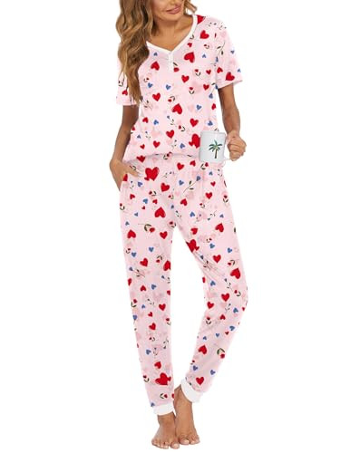 Ekouaer Pajamas for Women Set 2 Piece Lounge Set Short Sleeve Pjs Joggers Long Pants Sleepwear wi... | Amazon (US)