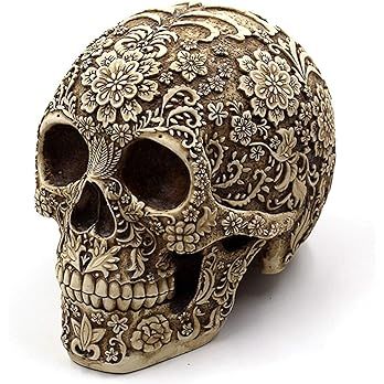 Ujoy Creative Skull Flowers Sculpture 8.1'' Human Head Skeleton Statue Collectible Halloween Deco... | Amazon (US)
