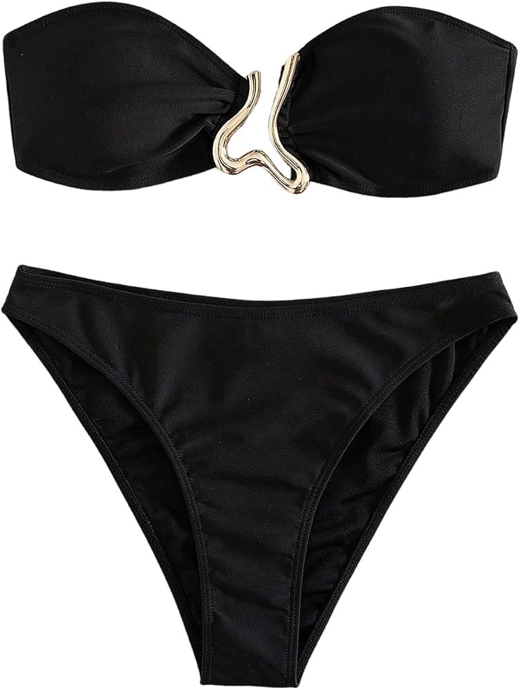 SOLY HUX Women's Bandeau Bikini Set Strapless Cheeky Metal Ring Bathing Suit Summer Two Piece Swi... | Amazon (US)