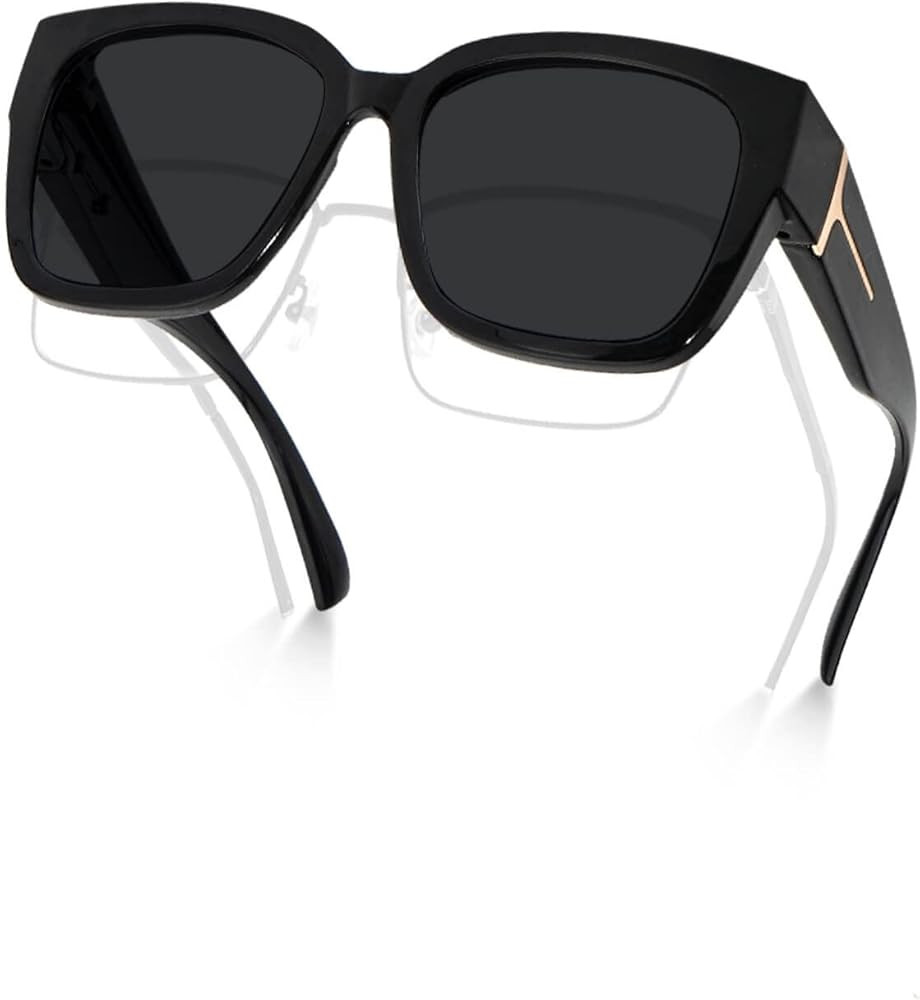 Meeloog Polarized Fit Over Glasses Sunglasses for Women UV Protection, Trendy Square Wrap Around ... | Amazon (US)