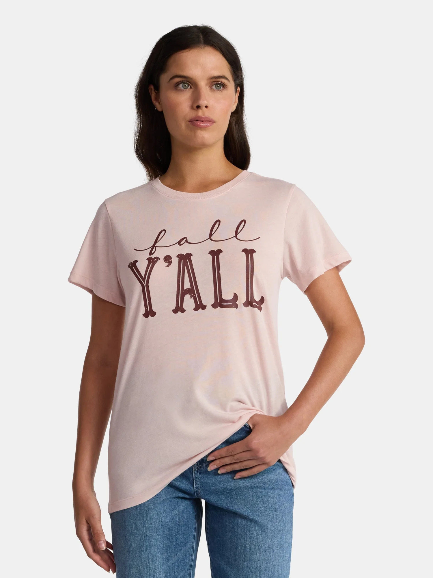 Positivitees Women's Fall Y'all Graphic Seasonal Fall Tee, Sizes S-XXXL - Walmart.com | Walmart (US)