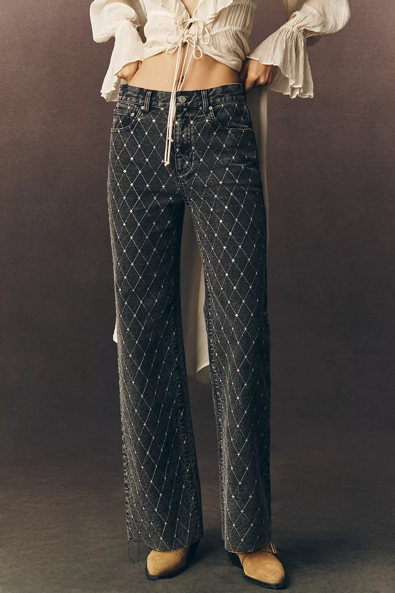 LE JEAN Column High-Rise Wide-Leg Embellished Jeans | Anthropologie (US)