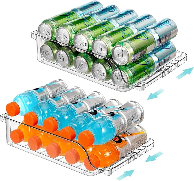 2 Packs Clear Width Adjustable Soda Can Organizer for Refrigerator Expandable Soda Can Dispenser ... | Amazon (US)