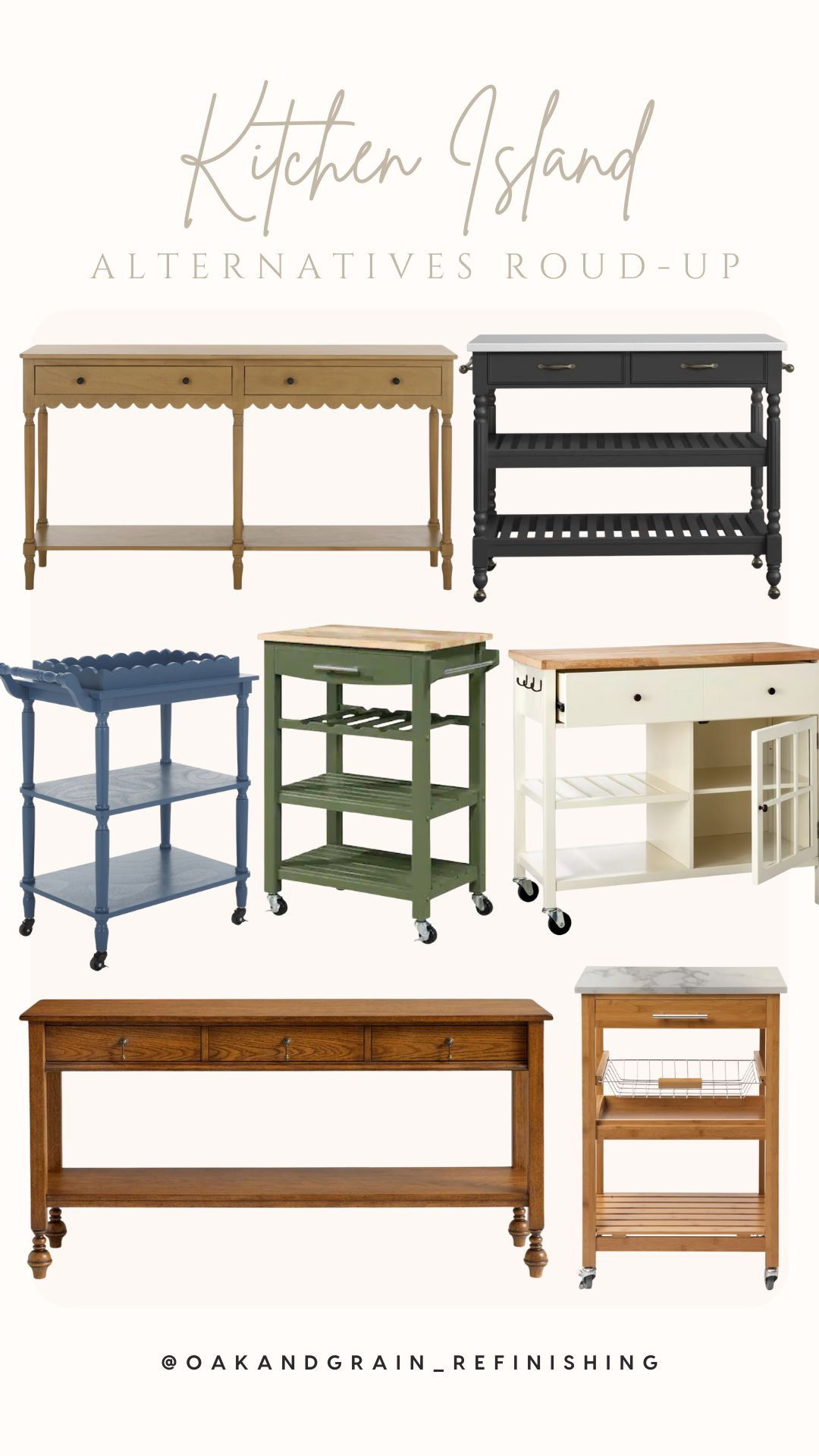 Looking to add some soul to your kitchen? Whether you're working with a small space or just want to break up the "builder-basic" look, swapping out standard cabinetry for a freestanding piece—like a vintage hutch, rolling cart, or antique dresser—can instantly make your kitchen feel more collected and timeworn. These cabinet alternatives add warmth, charm, and that “been-here-forever” vibe we love. I’ve rounded up my favorite picks, from compact carts to character-filled islands, that blend beauty and function effortlessly. 

 #LTKHome