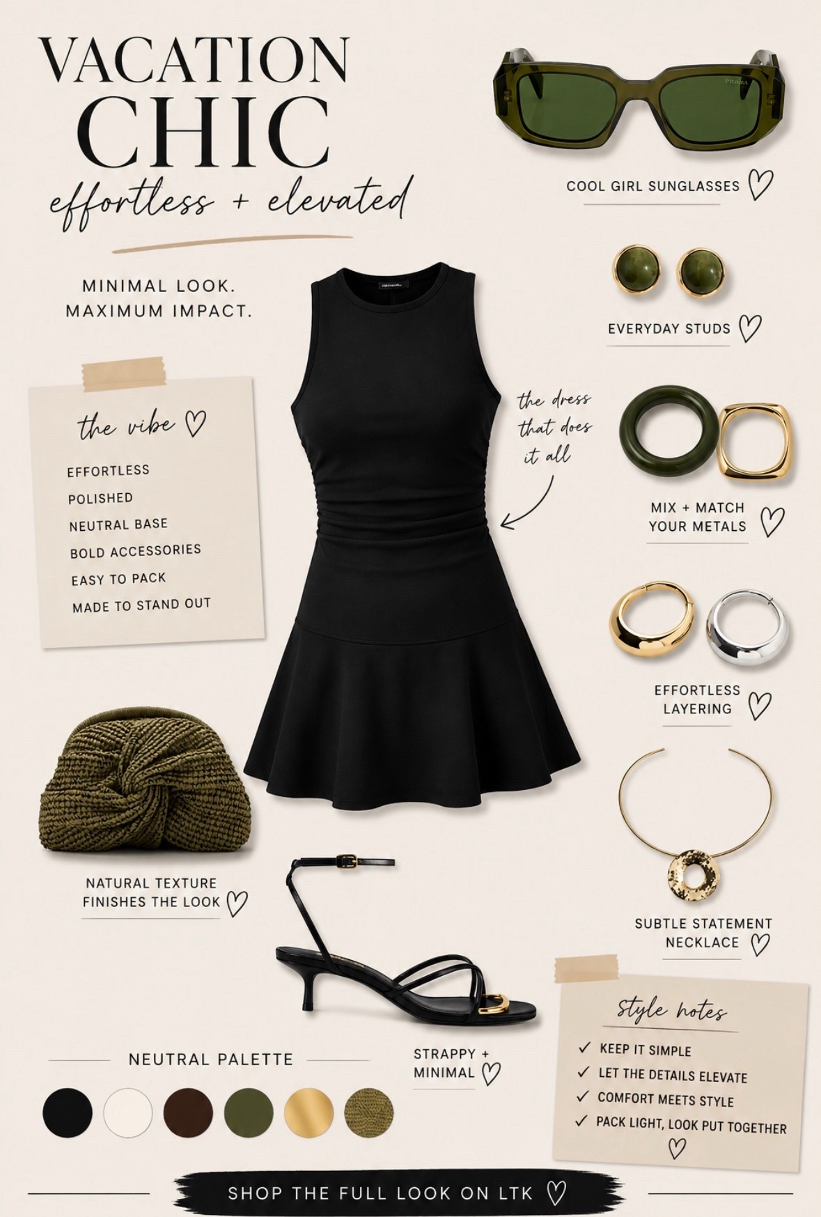 Vacation dinner outfit but still effortless >>> 🖤

This black Mango dress is one of those pieces that instantly makes you feel put together with minimal effort. I styled it with barely-there heels, textured accessories, mixed metals, and olive designer sunglasses for an elevated vacation night look that feels chic without overdoing it.

Perfect for:
• dinners on vacation
• resort evenings
• summer date nights
• rooftop drinks
• packing light but still looking styled

Everything is linked on my LTK ✨

#LTKStyle #VacationOutfit #EffortlessStyle

#LTKmomlife