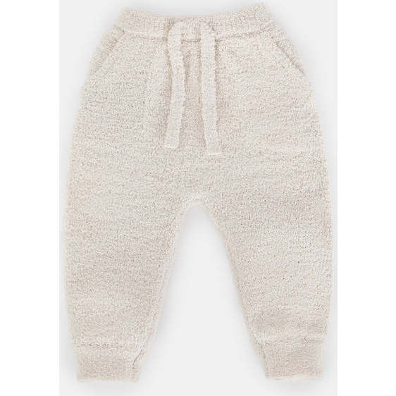 Fuzzy Drawstring Waist Ribbed Cuff Joggers, Ecru | Maisonette