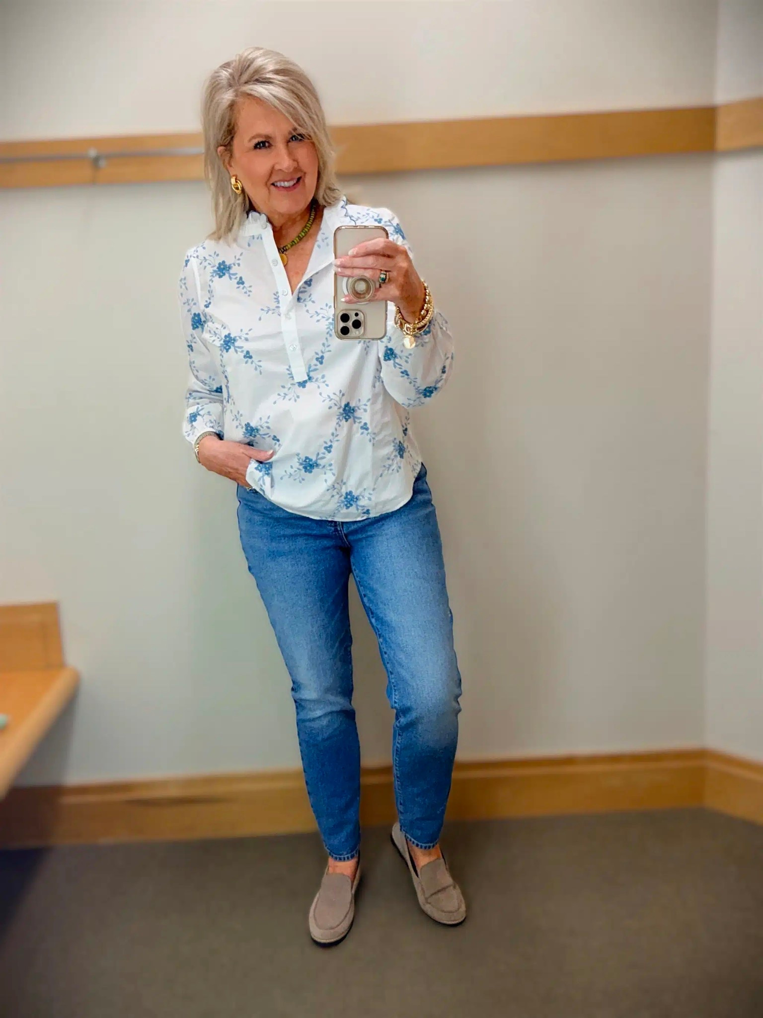 These are the same slim ankle jeans from Talbots, but I’ve changed into this embroidered top. I’m wearing a size medium top and size 8 jeans. 

#LTKWorkwear #LTKOver40 #LTKootd