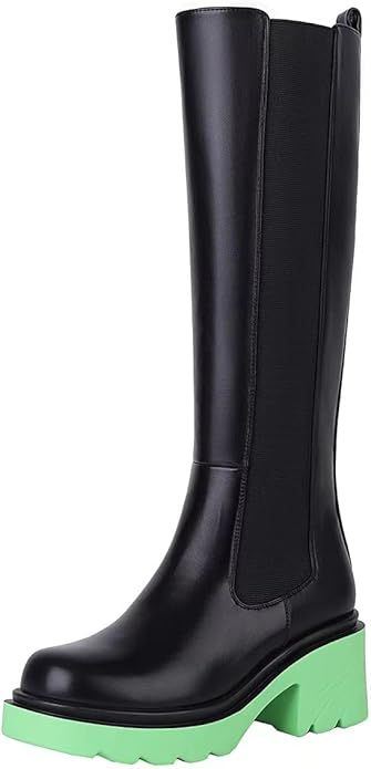 Amazon.com: vivianly Womens Mid Calf Chelsea Boots Platform Booties Chunky Block Heel Shoes Ankle... | Amazon (US)