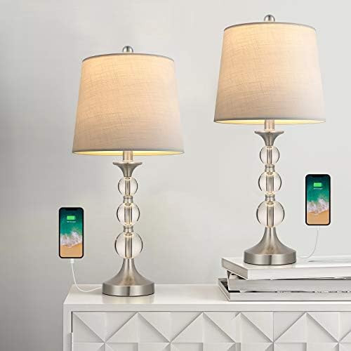 Oneach USB Table Lamps Crystal for Living Room Set of 2 Modern Bedside Lamp with Clear Stacked Ba... | Amazon (US)