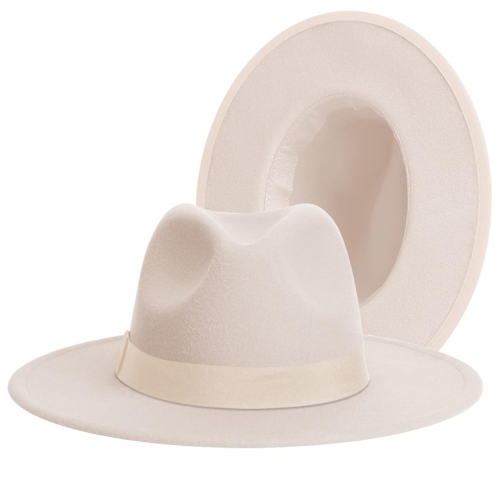 Wide Brim Fedora Hats for Women & Men Classic Dress Panama Hat Adjustable Felt Hat with Band | Amazon (US)