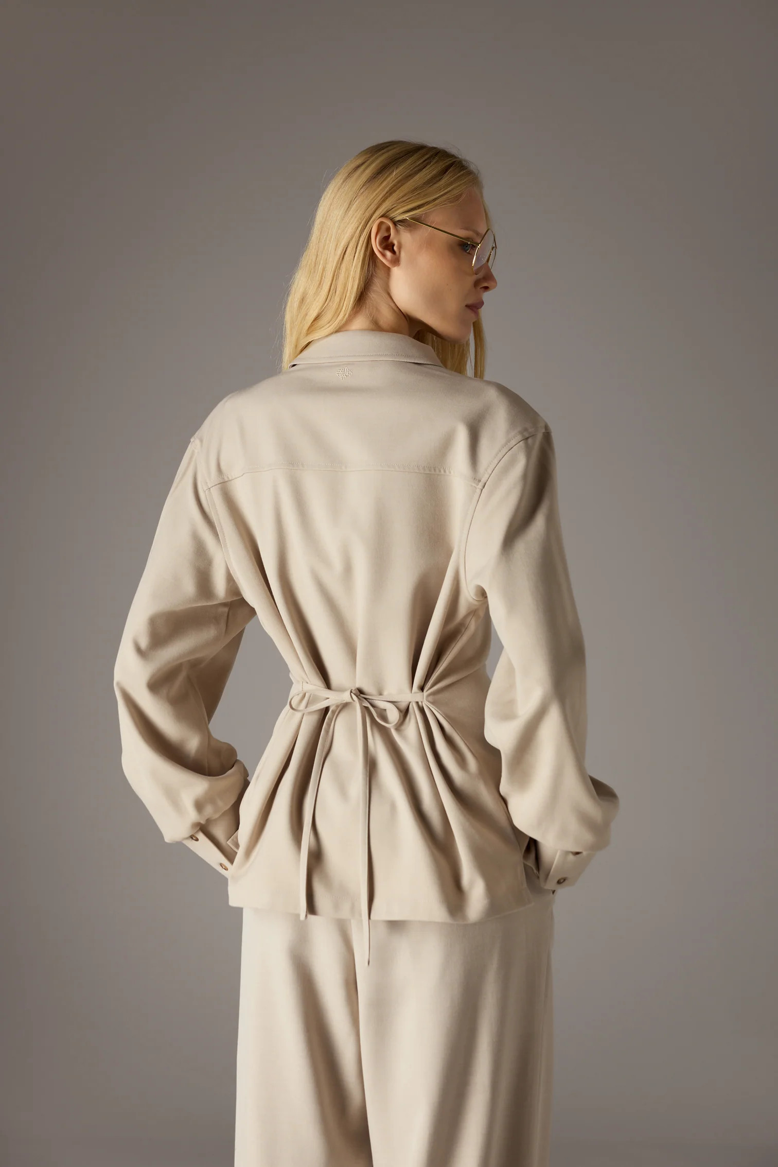 TAILORED SHOULDER PADDED SHIRT - BEIGE | The Couture Club