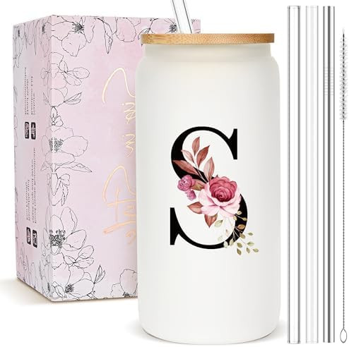Personalized Gifts for Women, Monogrammed Frosted Glass Tumbler with Straw and Lid, Cute Customiz... | Amazon (US)
