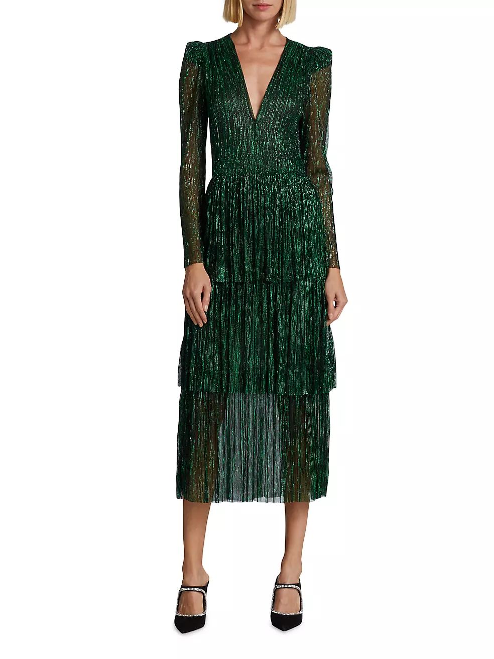Sabina Musáyev Carry Tiered Belted Metallic Dress | Saks Fifth Avenue