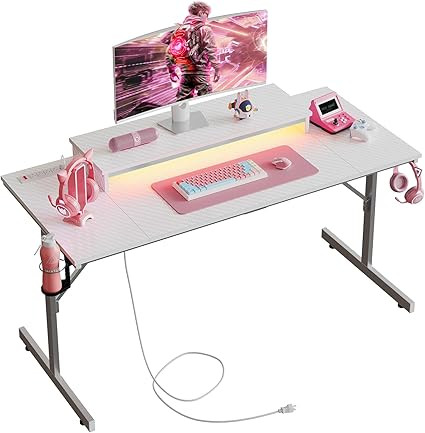 Bestier Small Gaming Desk with Power Outlets and USB Charging Ports, 52 inch Computer Desk with L... | Amazon (US)