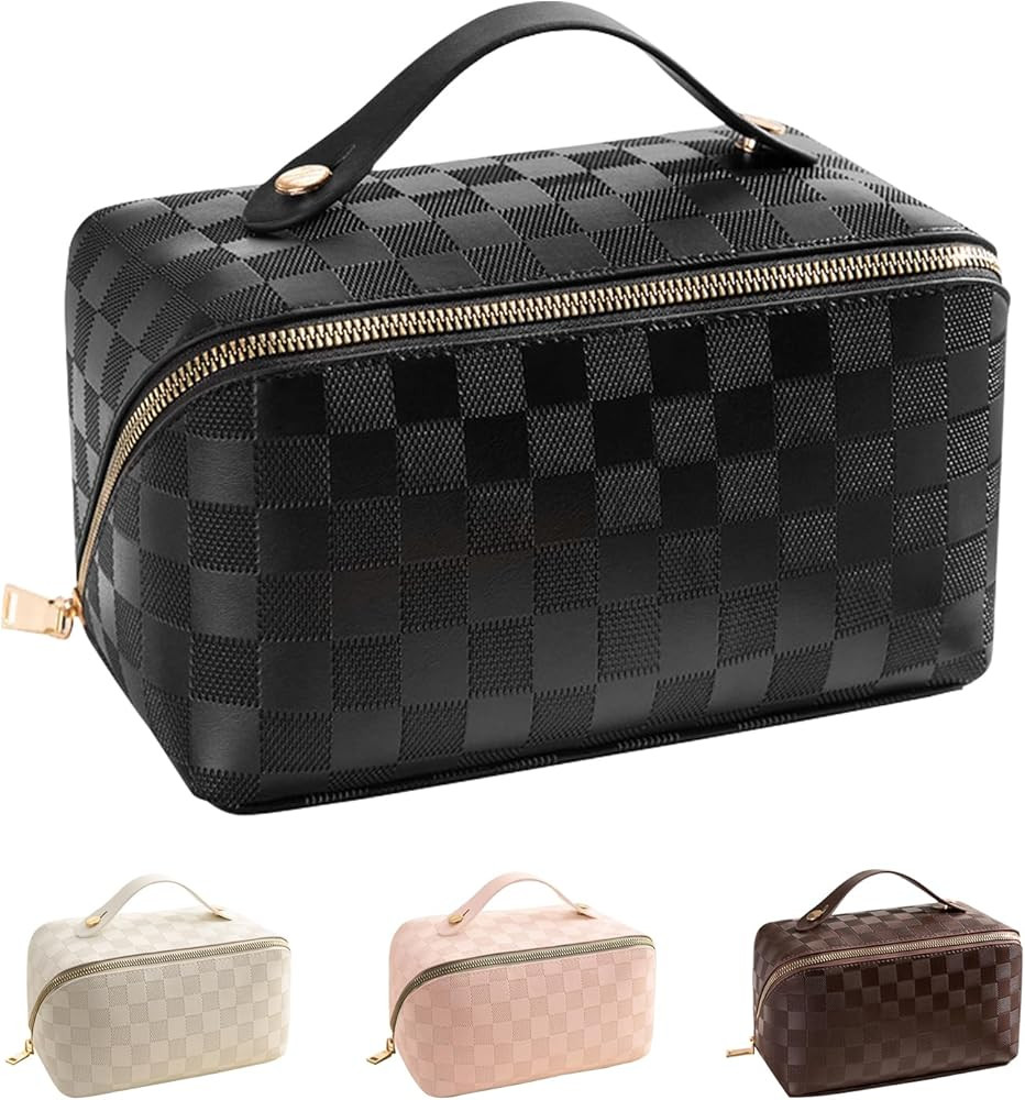 Large Capacity Makeup Bag, Travel Cosmetic Bag, PU Leather Makeup Pouches for Women, Waterproof P... | Amazon (US)