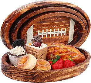 3Pcs 15" 13" 11" Football Serving Trays Football Shaped Wooden Serving Tray Oval Wood Platter Woo... | Amazon (US)