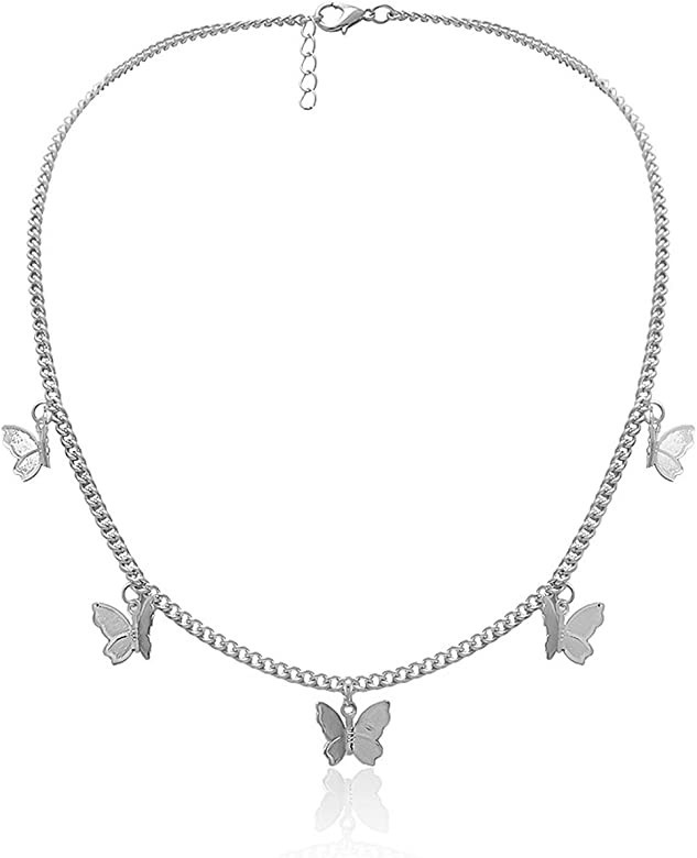 Kercisbeauty Silver Gold Butterfly Necklace for Women Ladies Girls Gift Her Jewelry Butterfly Cho... | Amazon (US)