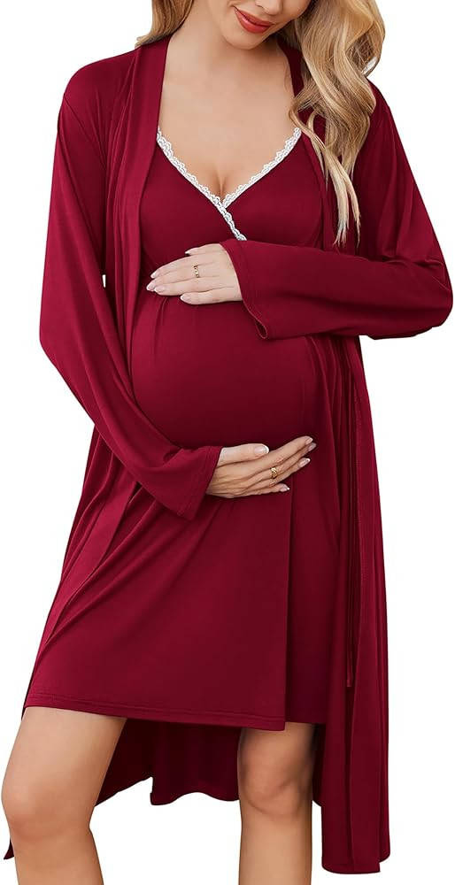 Ekouaer Maternity Nursing Gown and Robe Set | Amazon (US)