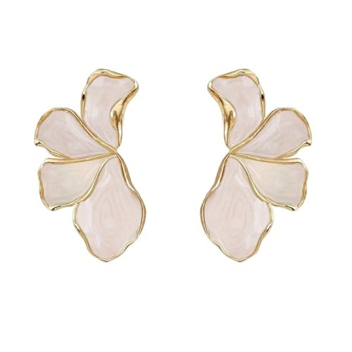 Irregular Unique Statement White Flower Earrings Big Floral Chunky Gold Earrings Elegant Vintage Drop Dangle Trendy Jewelry | Amazon (US)