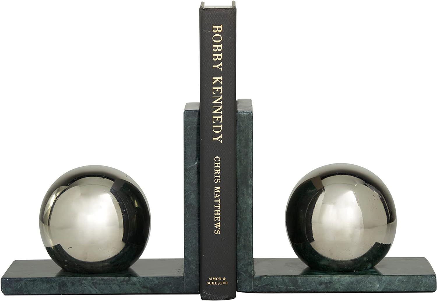 CosmoLiving by Cosmopolitan Marble Orb Bookends, Set of 2 7" W, 6" H, Silver | Amazon (US)