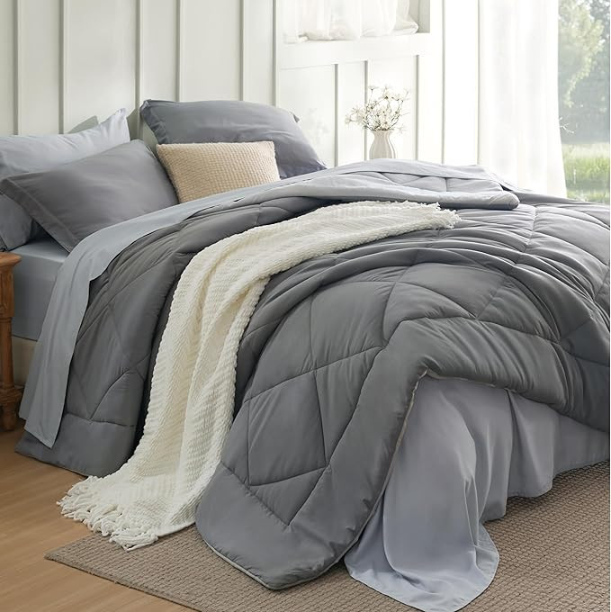 Bedsure Queen Comforter Set - 7 Pieces Reversible Grey Bedding, GentleSoft™ Queen Size Bed Set ... | Amazon (US)