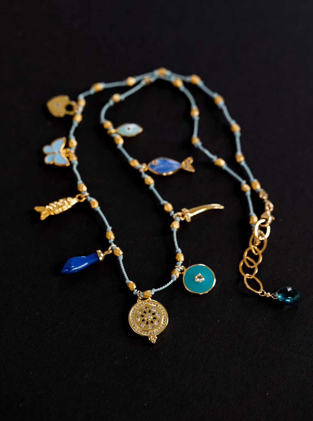 Charm Necklace, NINE CHARMS, Hand Knotted Necklace, Layering Necklace - Etsy | Etsy (US)