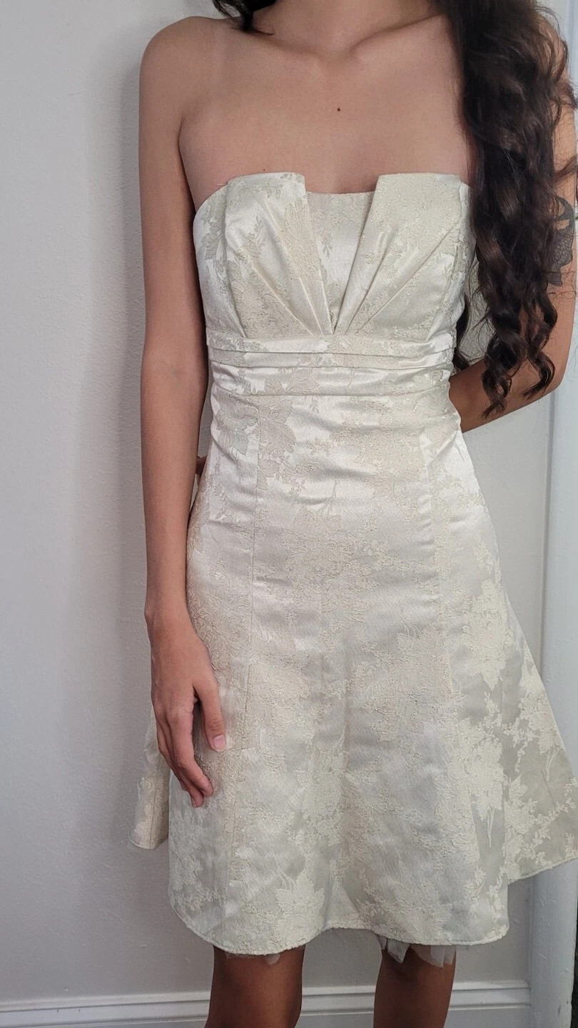 Jessica McClintock Gunne Sax Size 1 Floral Brocade Strapless Dress Tulle Ivory  | eBay | eBay US