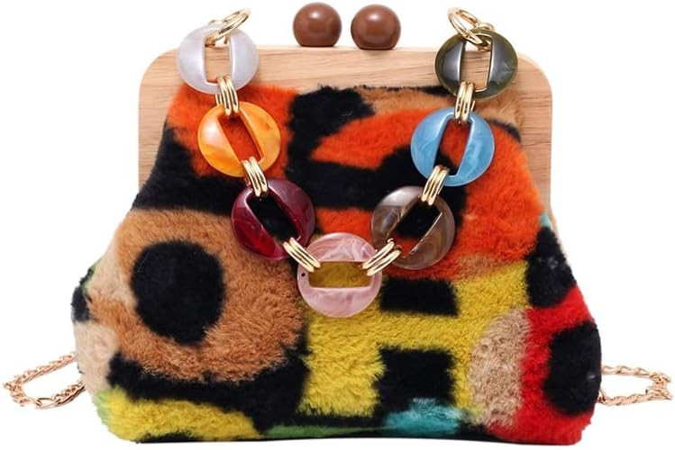 Ladies Shoulder Bag Chain Tote Bag Wooden Clip Cross-body Bag Color Corduroy Cross-body Bag Walle... | Amazon (US)