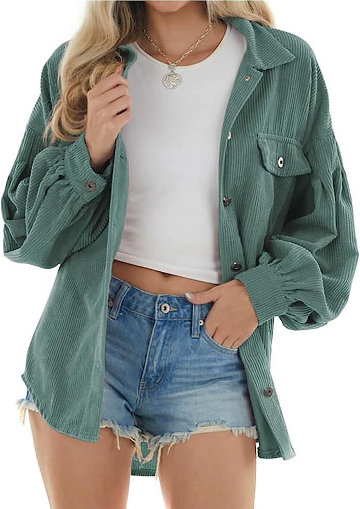 Eomenie Womens Corduroy Long Sleeve Button Down Shirts Oversized Jacket Coat | Amazon (US)
