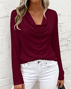 PRETTYGARDEN Womens Spring Tops 2026 Dressy Cowl Neck Long Sleeve Shirts Loose Business Casual Bl... | Amazon (US)
