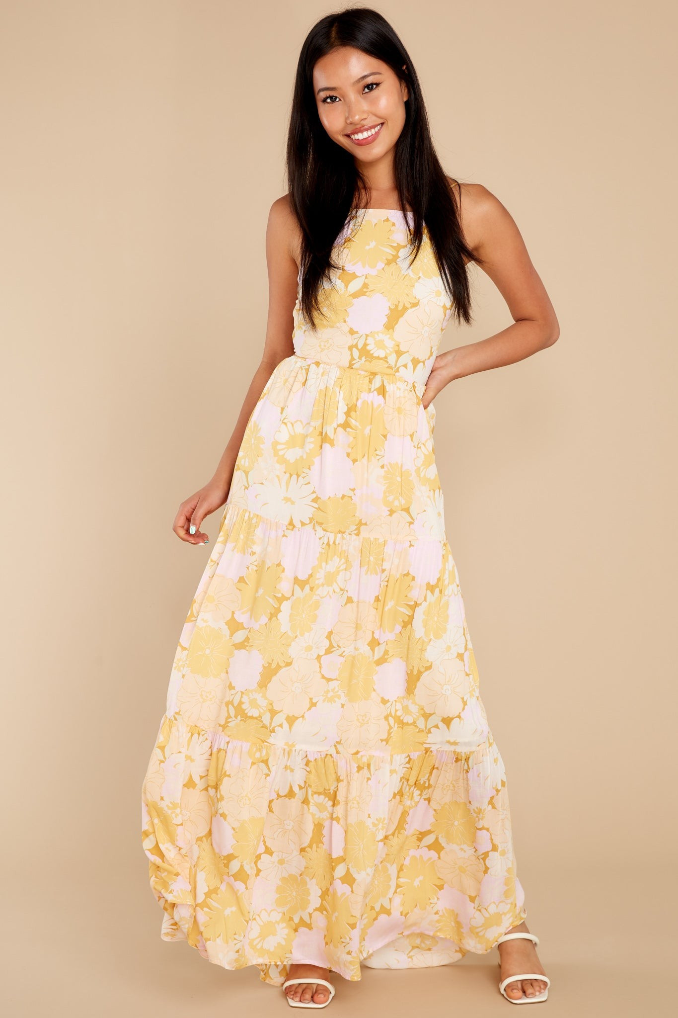 Brianna Yellow Multi Midi Dress | Red Dress 