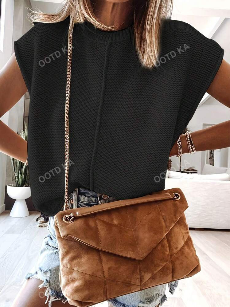 New Arrival Women's Casual Solid Color Round Neck Knitted Sweater Vest | SHEIN