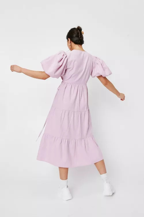 Petite Puff Sleeve Tiered Maxi Dress | Nasty Gal (US)