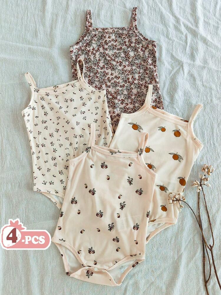Vintaside Kids 4pcs/Set Baby Girl Casual Ditsy Floral Bodysuit Set | SHEIN