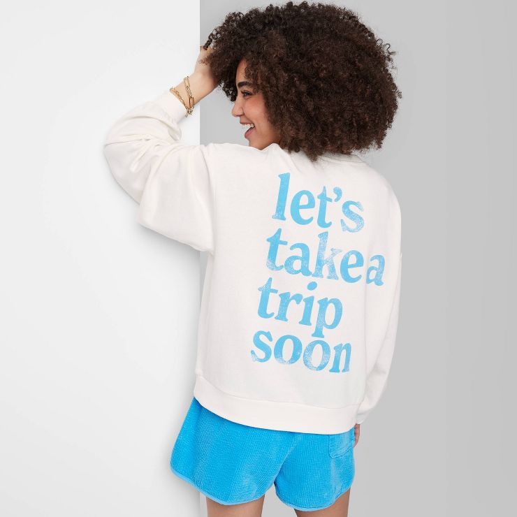 Women's Ascot + Hart Lets Take a Trip Graphic Pullover Sweatshirt - White | Target