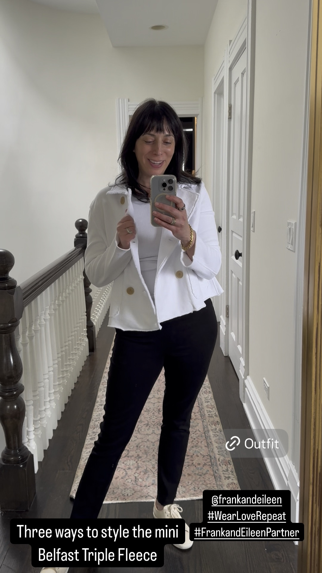 Three ways to style the Mini Belfast Triple Fleece from Frank and Eileen. Wearing a white tank top, sneakers, and the Derry Pull-On pant in black.

@frankandeileen
#WearLoveRepeat
#FrankandEileenPartner

#LTKOver40