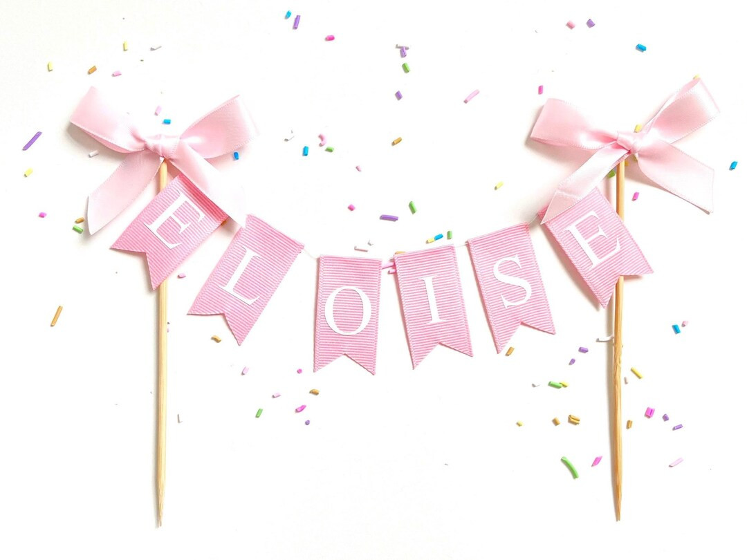 Custom Personalized Name Baby Pink Cake Bunting Flag Topper W/ Bows - Birthday Cake Smash Princes... | Etsy (US)