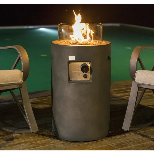 COSIEST Outdoor Propane Fire Pit Table Ledgestone Round Base, Wind Guard | Walmart (US)