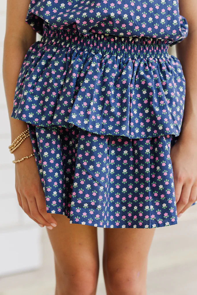 Girls: Based On Truth Navy Blue Ditsy Floral Tiered Skort | The Mint Julep Boutique
