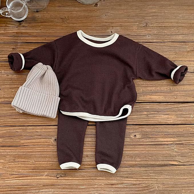Kids Toddler Baby Girl Fall Winter Clothes Waffle Knit Long Sleeve Pullover Sweatshirt Top and Pa... | Amazon (US)
