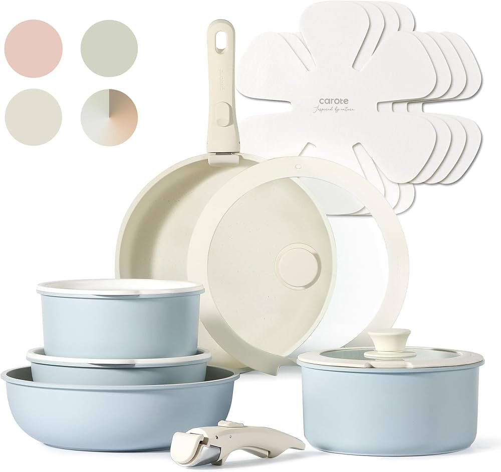 CAROTE Pots and Pans Set, Nonstick Cookware Set Detachable Handle, 15pcs Induction Kitchen Cookwa... | Amazon (US)