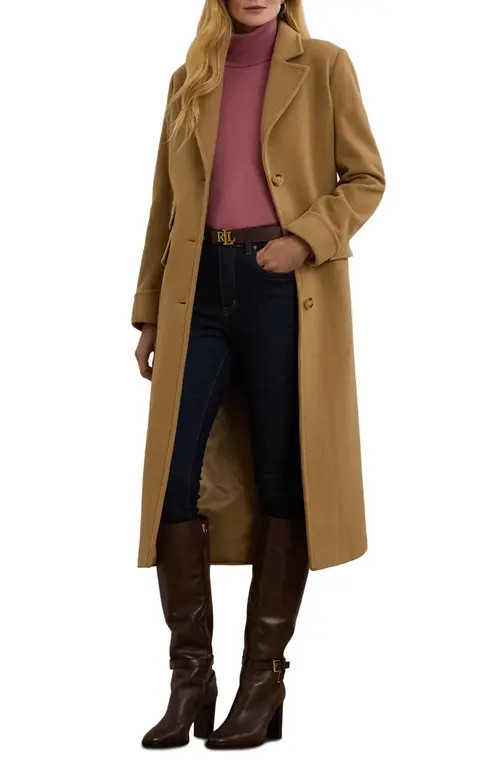 Lauren Ralph Lauren Wool & Cashmere Blend Coat in Camel at Nordstrom, Size 4 | Nordstrom